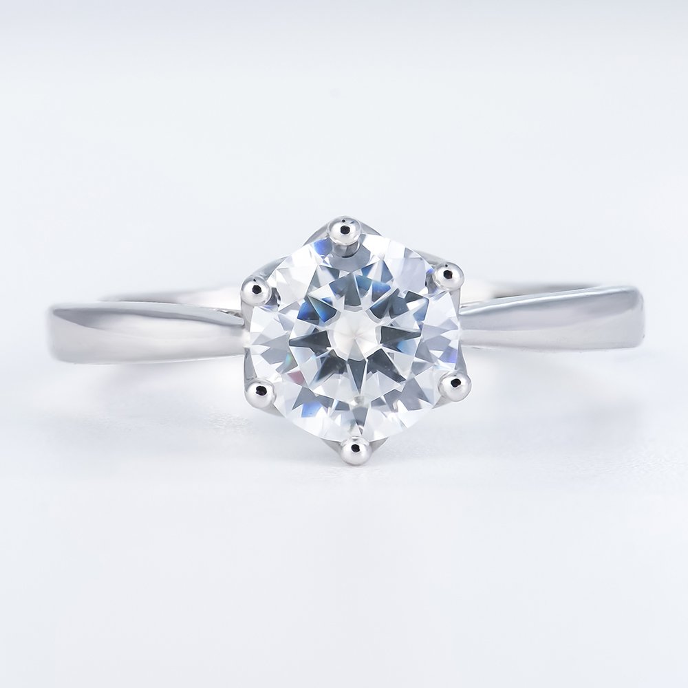 P1097023 拷贝 6-Prong Lotus Prong Round Brilliant Moissanite Solitaire Ring - Image 1
