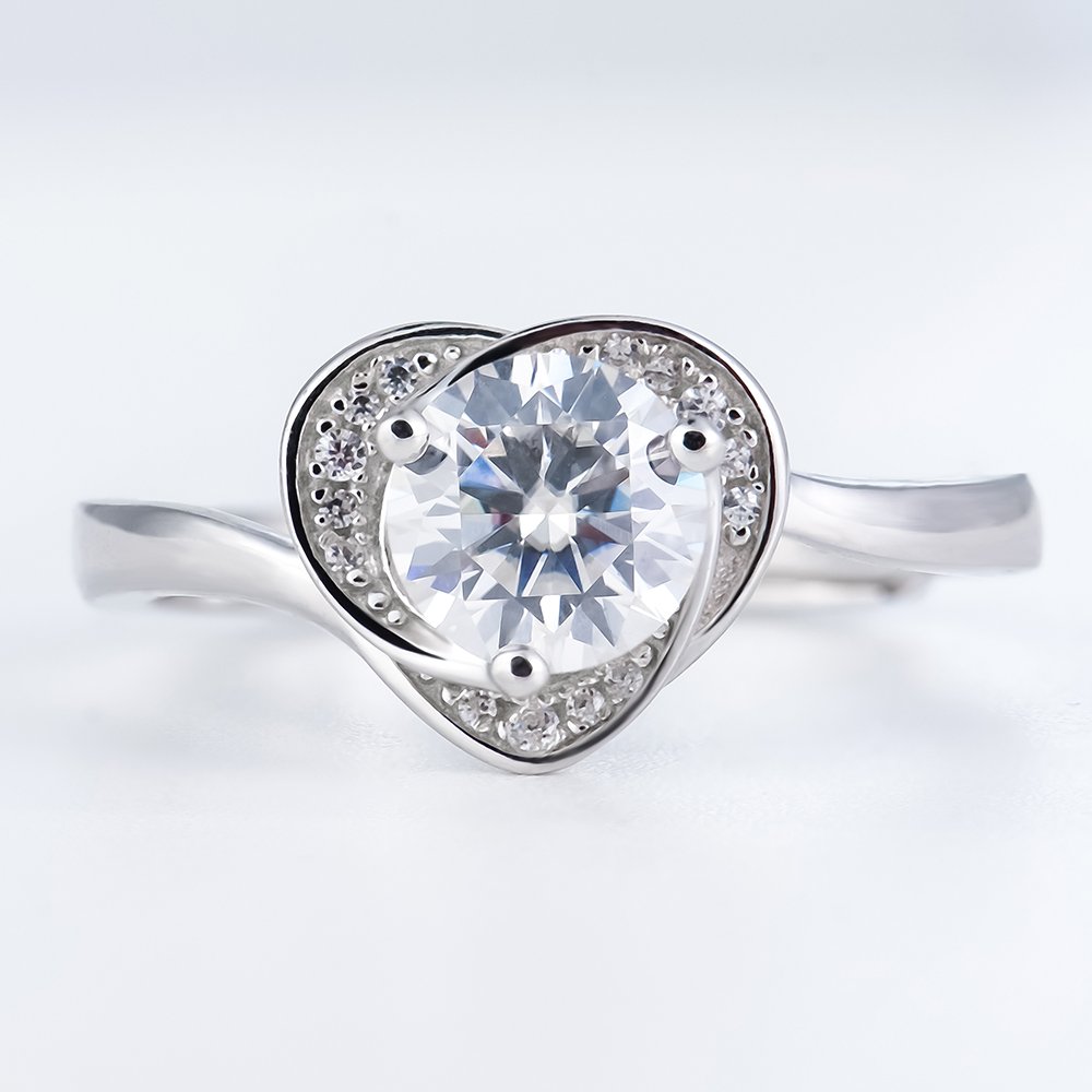 P1097027 拷贝 Round Moissanite Heart Pave Promise Engagement Ring - Image 1
