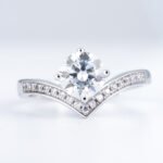 Solitaire Chevron Round Moissanite Engagement Ring