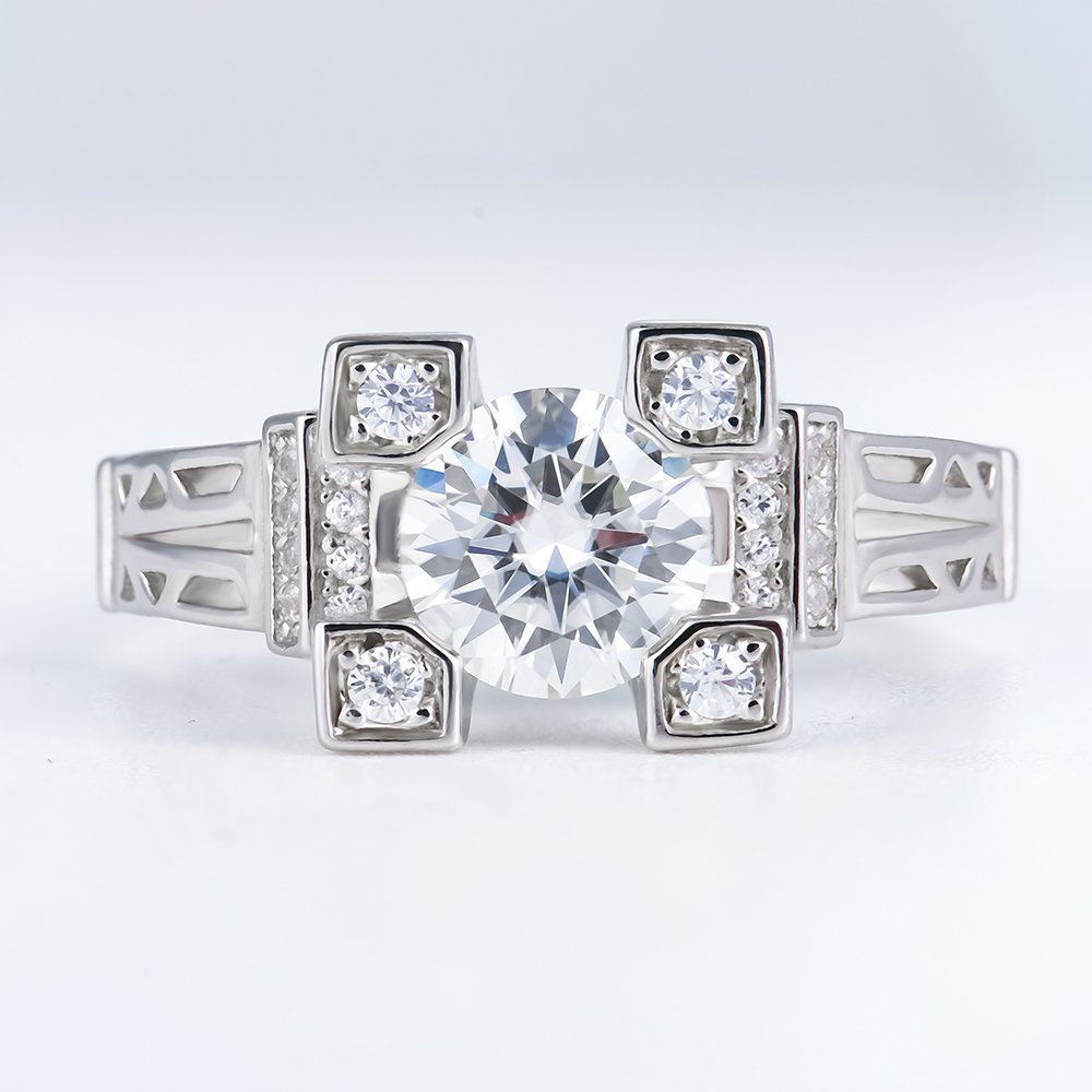 P1097119 Romantic Eiffel Tower Moissanite Engagement Ring - Image 1