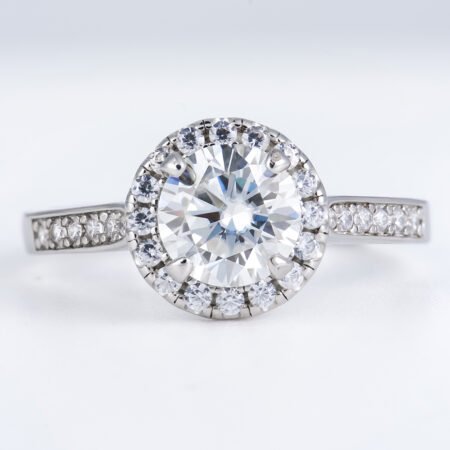Round cut Halo Moissanite Engagement Ring