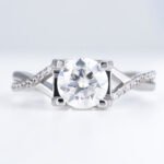 Criss Cross Solitaire Round Cut Moissanite Engagement Ring