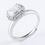 Emerald Cut Moissanite Frame Engagement Ring