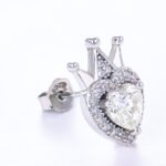 Heart and Crown Mismatch Stud Moissanite Earrings in Sterling Silver - Image 4