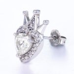 Heart and Crown Mismatch Stud Moissanite Earrings in Sterling Silver - Image 3