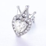 Heart and Crown Mismatch Stud Moissanite Earrings in Sterling Silver - Image 2