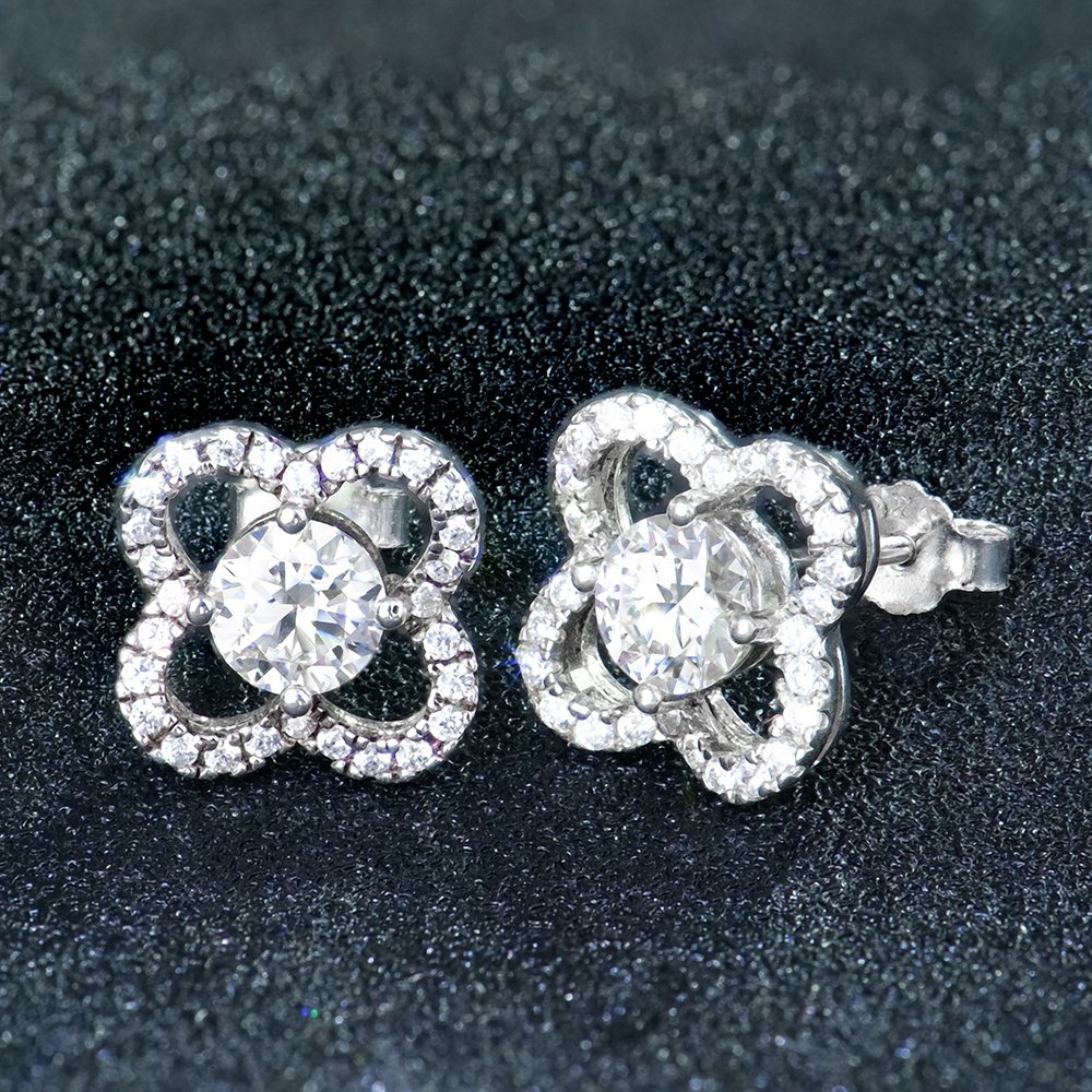 P1955722 拷贝 Clover Shape Moissanite Earrings, 925 Sterling Silver - Image 1