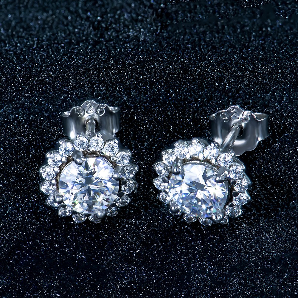 P1965876 拷贝 Sunflower Moissanite Earrings, 925 Sterling Silver - Image 1