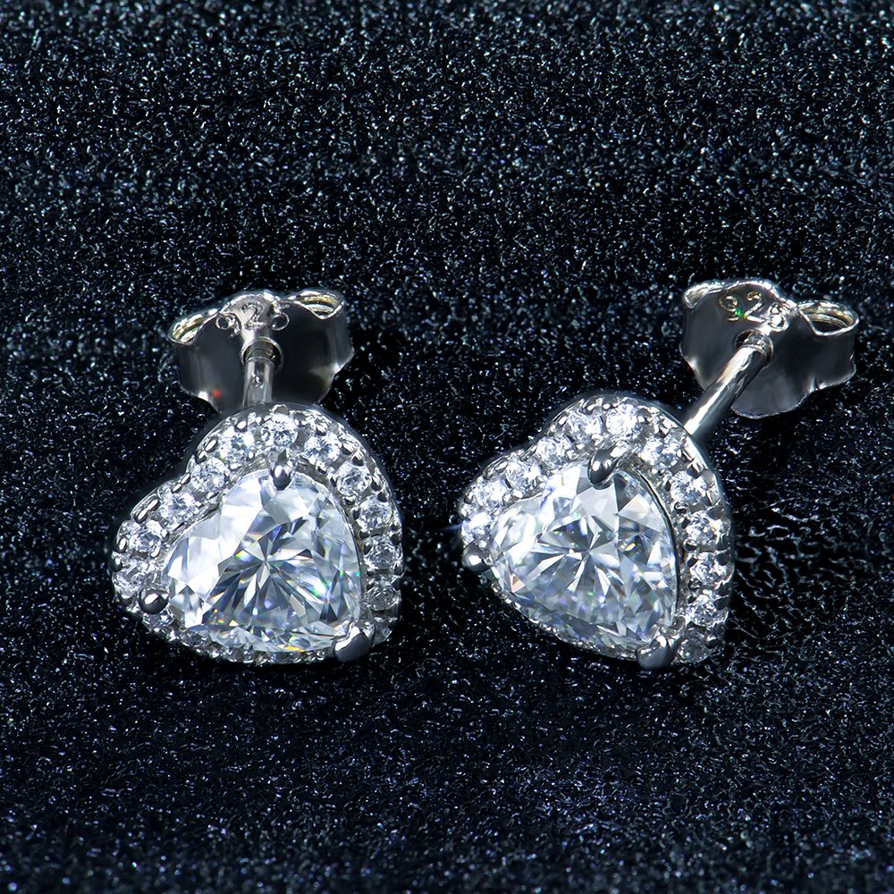P1965937 拷贝 Women April White Heart Moissanite Earrings - Image 1