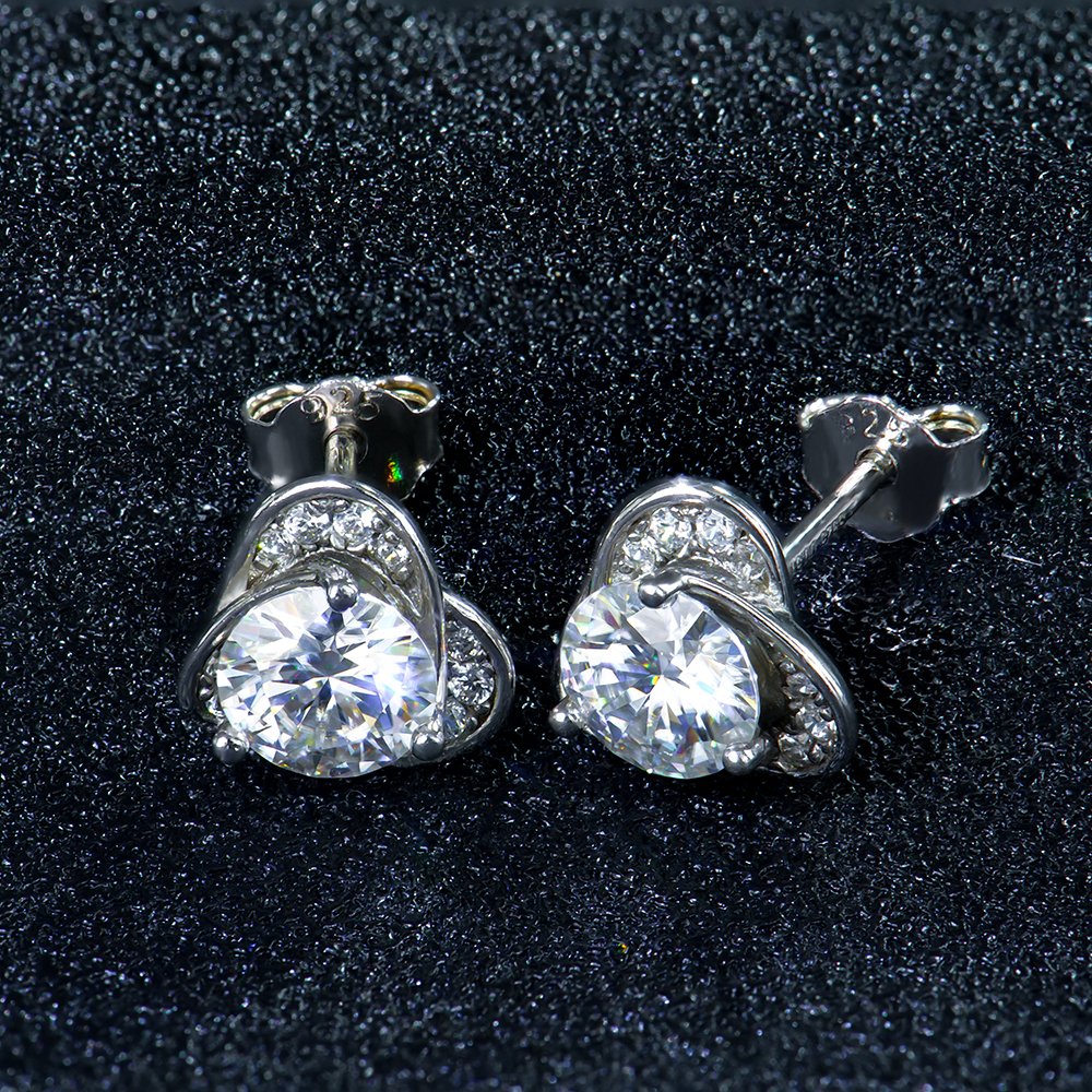 P1965987 拷贝 Floral Moissanite Earrings, 925 Sterling Silver - Image 1
