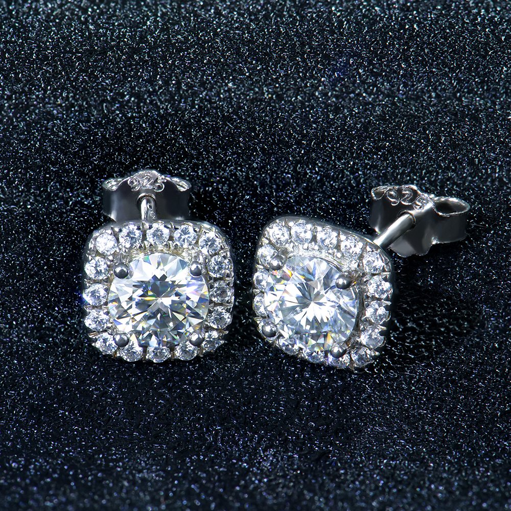 P1966041 拷贝 Square Moissanite Earrings in Sterling 925 Silver - Image 1