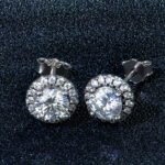 Round Moissanite Elegant Halo Stud Moissanite Earrings