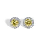 Halo Fancy Canary Yellow Moissanite Studs Earrings - Image 2