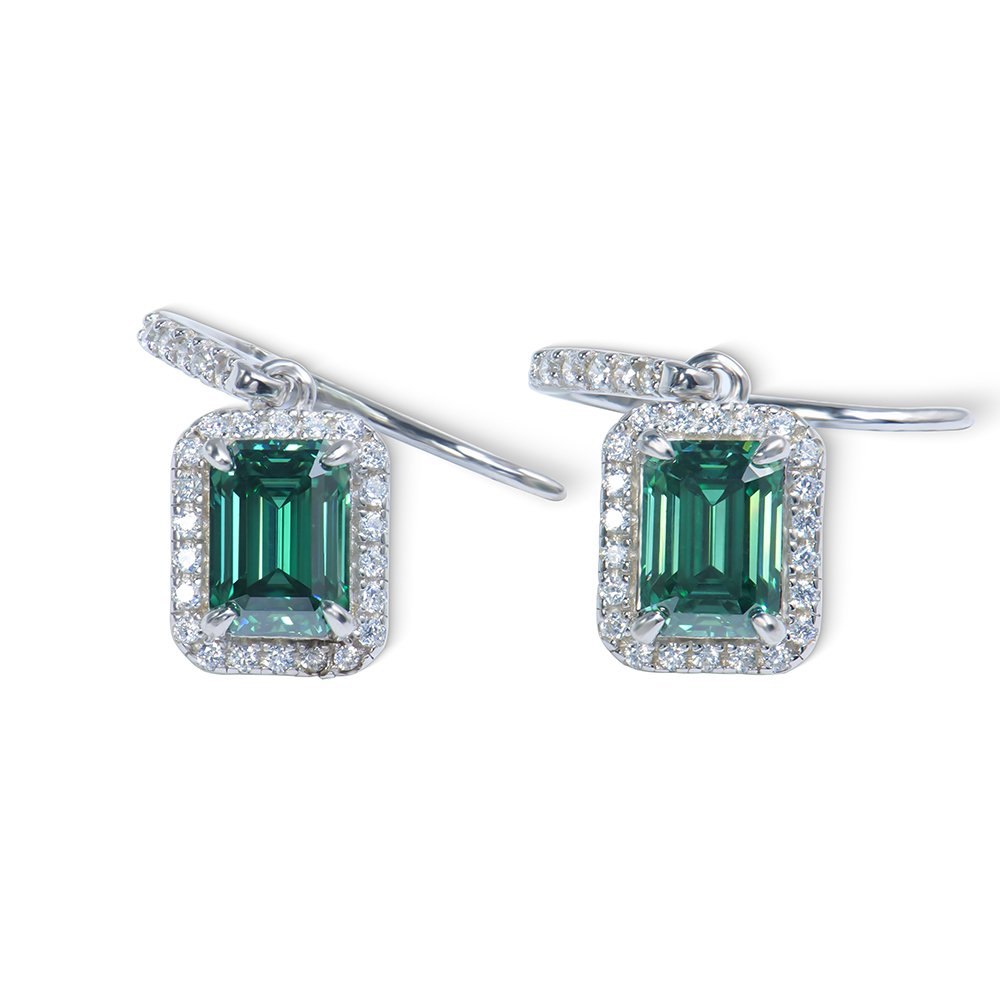 18 Vivid Green Moissanite 925 Silver Earrings - Image 1
