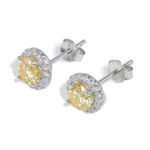 Halo Fancy Canary Yellow Moissanite Studs Earrings - Image 3