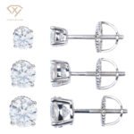 Moissanite Solitaire Stud Screw Back Posts  Earrings