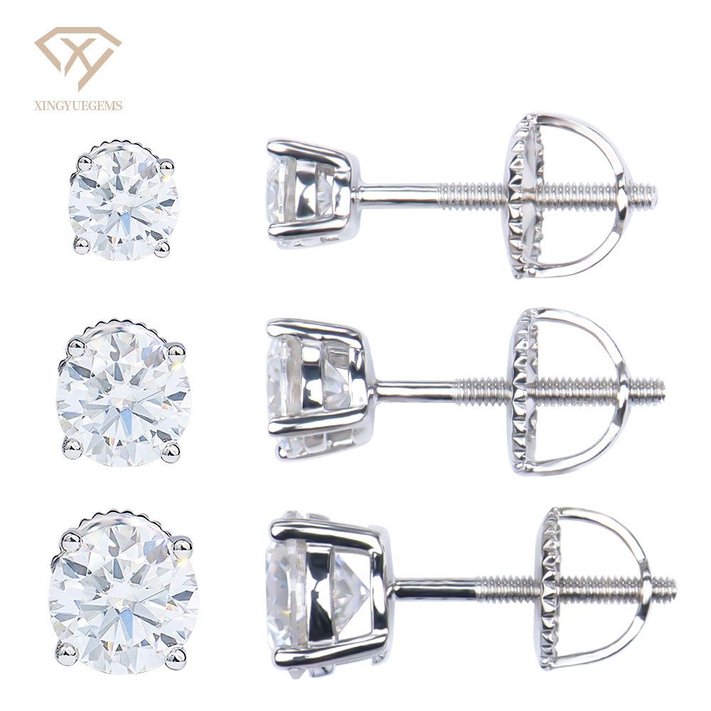 6 Moissanite Solitaire Stud Screw Back Posts Earrings - Image 1