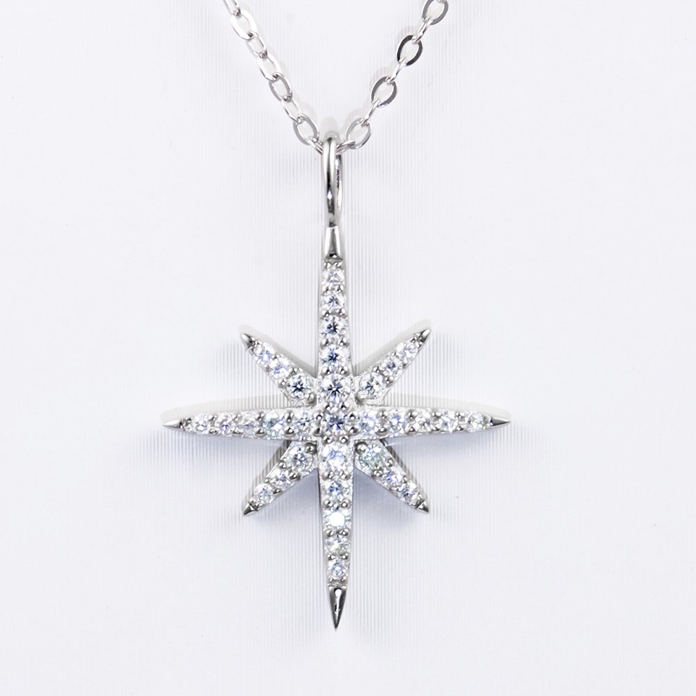 P1131627 拷贝 Eight Awn Star Moissanite Pendant 925 Sterling Silver - Image 1
