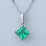 Lab Grown Colombian Emerald Princess Cut Pendant 925 Sterling Silver