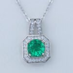 Lab Grown Colombian Emerald Square Pendant 925 Sterling Silver