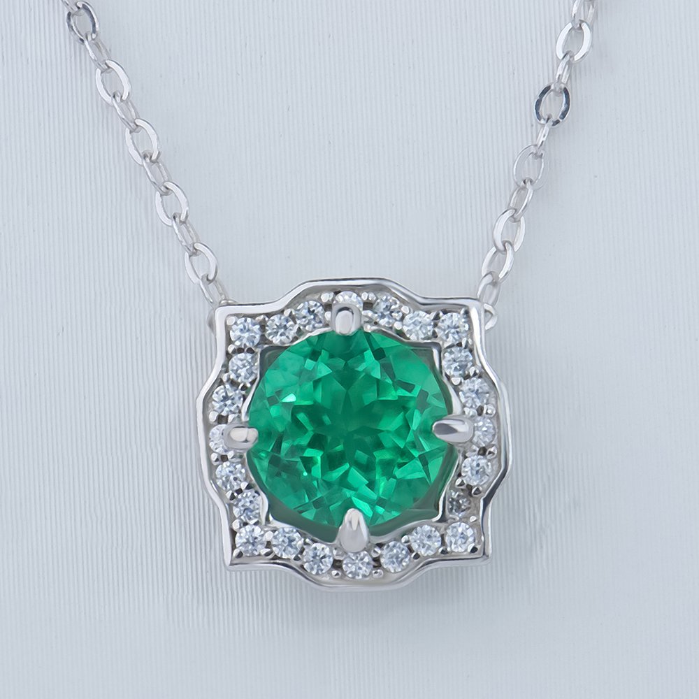 P1307659 拷贝 Lab Grown Colombian Emerald Infinity Pendant 925 Sterling Silver - Image 1