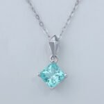 Lab Grown Paraiba Sapphire Princess Cut Pendant 925 Sterling Silver