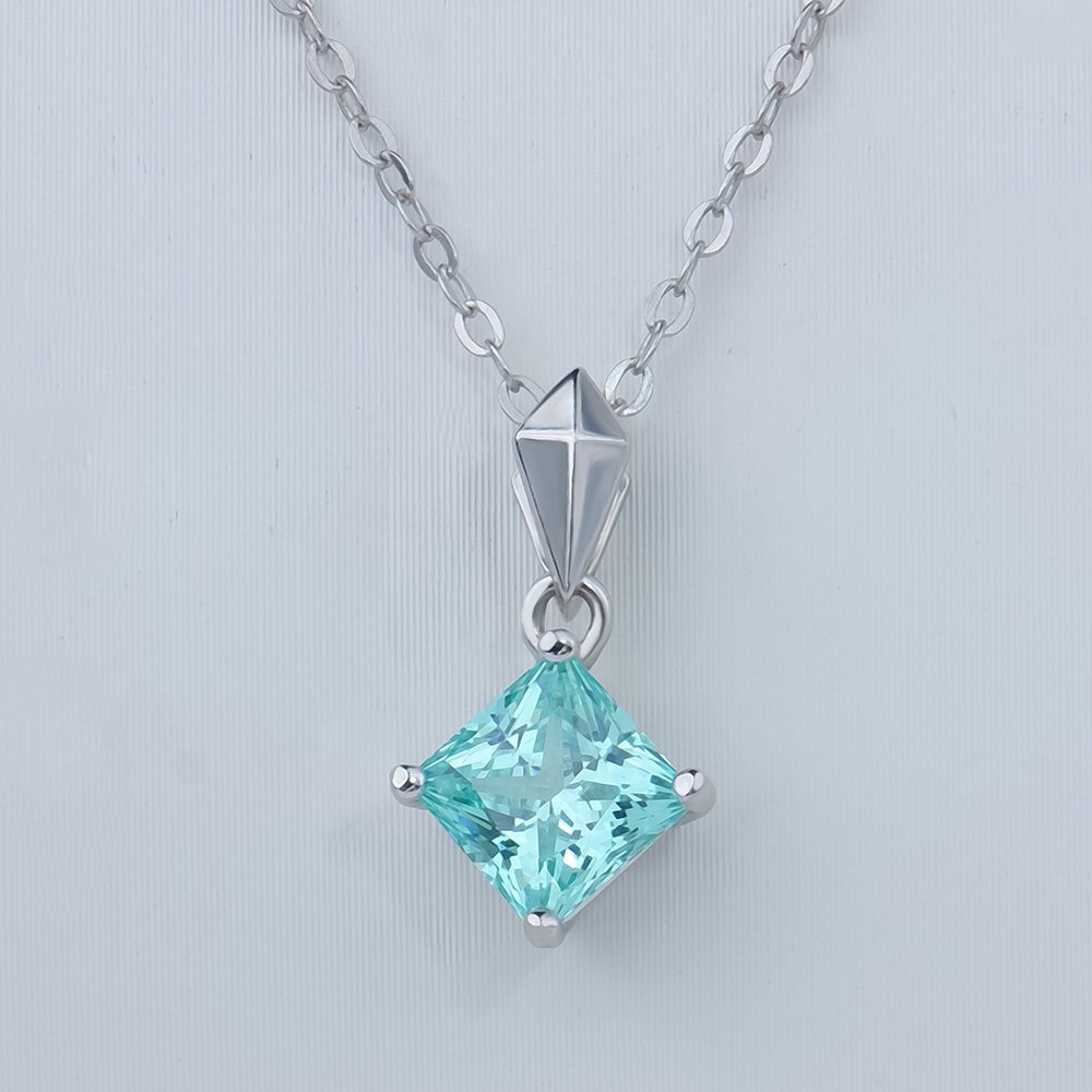 P1307768 拷贝 Lab Grown Paraiba Sapphire Princess Cut Pendant 925 Sterling Silver - Image 1