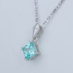 Lab Grown Paraiba Sapphire Princess Cut Pendant 925 Sterling Silver - Image 2