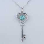 Lab Grown Paraiba Sapphire Lover Key Pendant 925 Sterling Silver