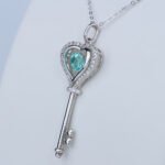 Lab Grown Paraiba Sapphire Lover Key Pendant 925 Sterling Silver - Image 2
