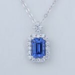 Lab Grown Sapphire Emerald Cut Pendant 925 Sterling Silver