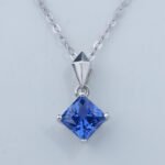 Lab Grown Sapphire Princess Cut Pendant 925 Sterling Silver