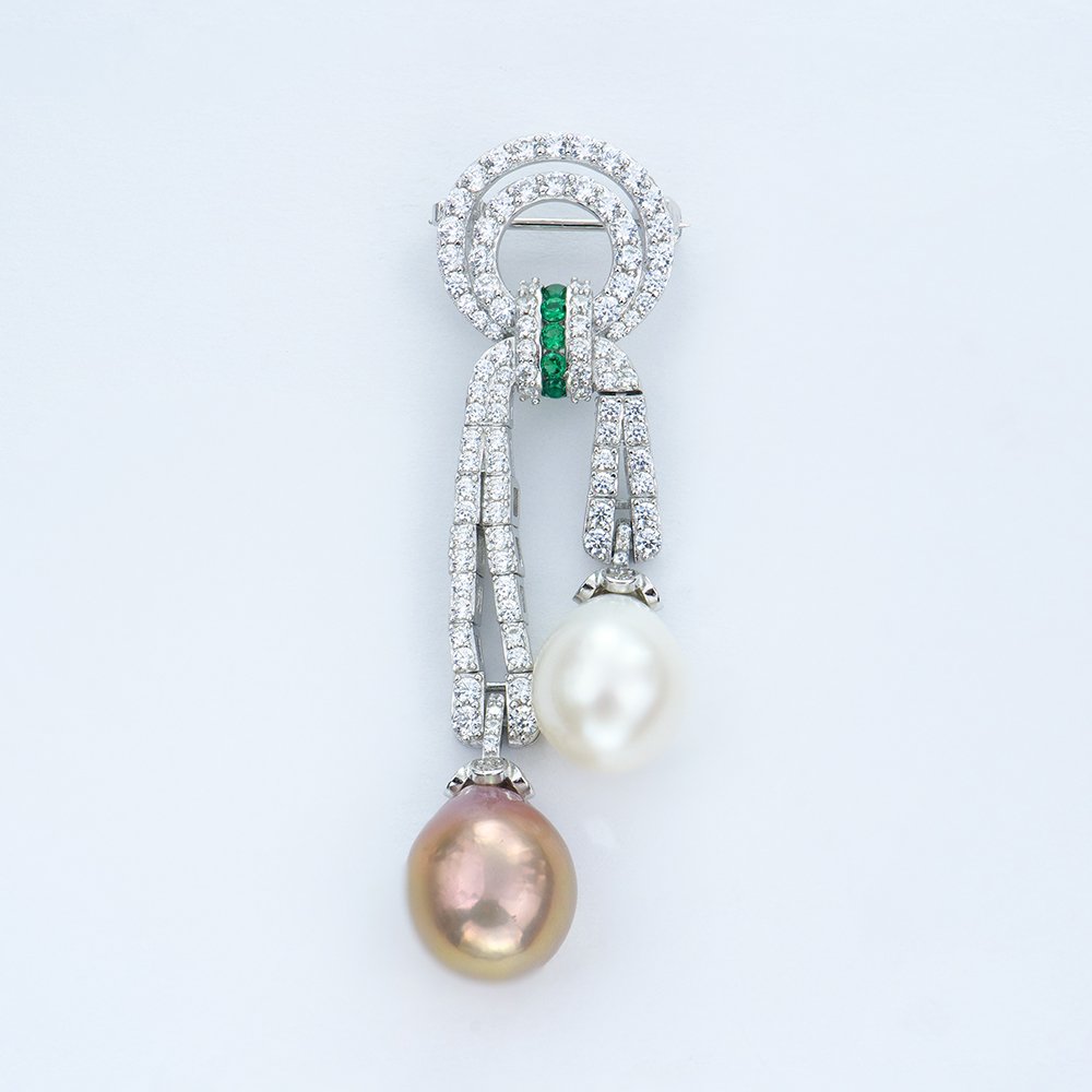 P2831452 拷贝 Double pearl silver brooch - Image 1