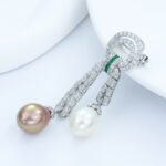Double pearl silver brooch - Image 4