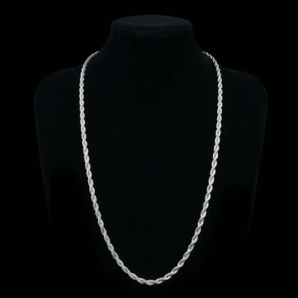 0a62dbee-2141-42bc-affd-e0a41d1ef2c3 Premium Plain Silver Rope Chain Necklace 925 Silver - Classic 24 Inch - Image 1