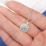 Luxury Square Solitaire Moissanite Pendant Necklace 925 Silver - Image 4