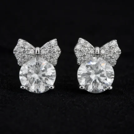 Bow Moissanite Stud Earrings in 925 Sterling Silver