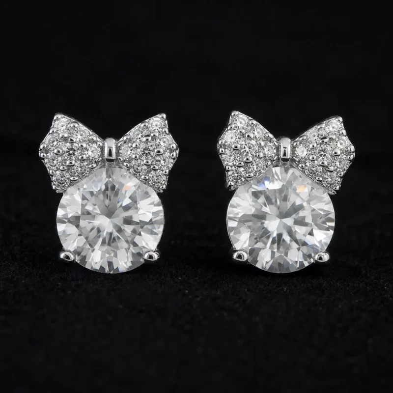 Bow Moissanite Stud Earrings in 925 Sterling Silver