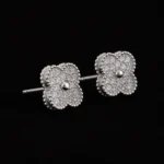 Four Leaf Clover Moissanite Stud Earrings – Pave 925 Silver - Image 5