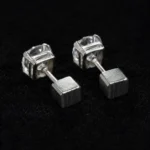 Moissanite Stud Earrings With Square Screw Backs in 925 Silver - Image 3