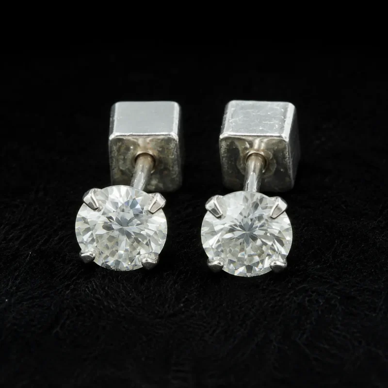 Round cut moissanite stud earrings in 925 sterling silver with screw backs