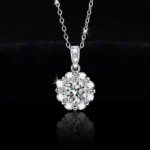 Luxury Pave Floral Halo Moissanite Pendant Necklace 925 Silver