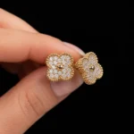 Four Leaf Clover Moissanite Stud Earrings – Pave 925 Silver - Image 4