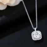 Luxury Square Solitaire Moissanite Pendant Necklace 925 Silver - Image 2