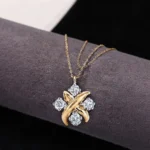 Luxury Crossed X Moissanite Pendant Necklace 925 Silver - Image 3