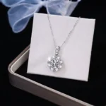 Luxury Pave Floral Halo Moissanite Pendant Necklace 925 Silver - Image 3