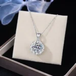 Luxury Fairy Solar Halo Moissanite Pendant Necklace 925 Silver