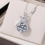 Luxury Lucky Money Bag Moissanite Pendant Necklace 925 Silver