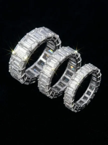 Emerald Cut Moissanite Eternity Ring in 925 Silver