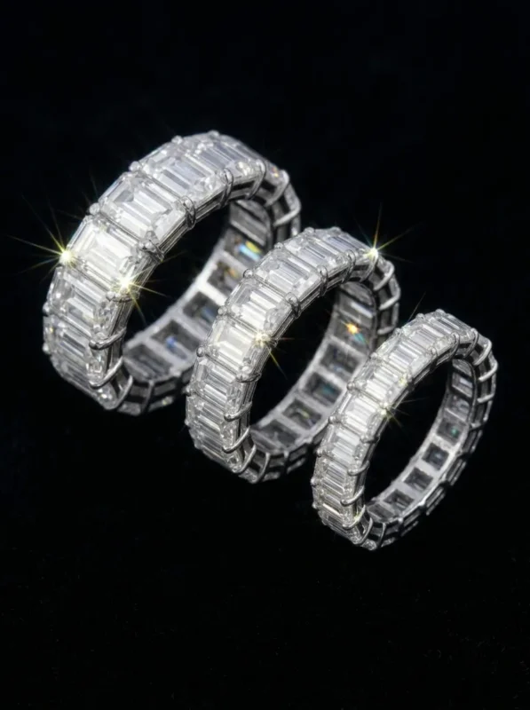 Emerald Cut Moissanite Eternity Ring in 925 Silver